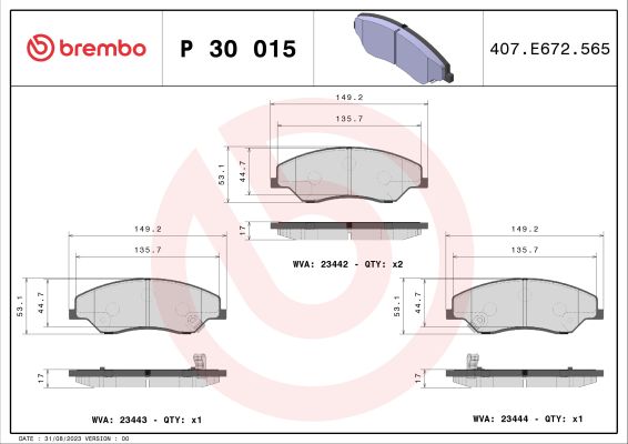 A.B.S. P 30 015 BREMBO Bremsbelagsatz, Scheibenbremse